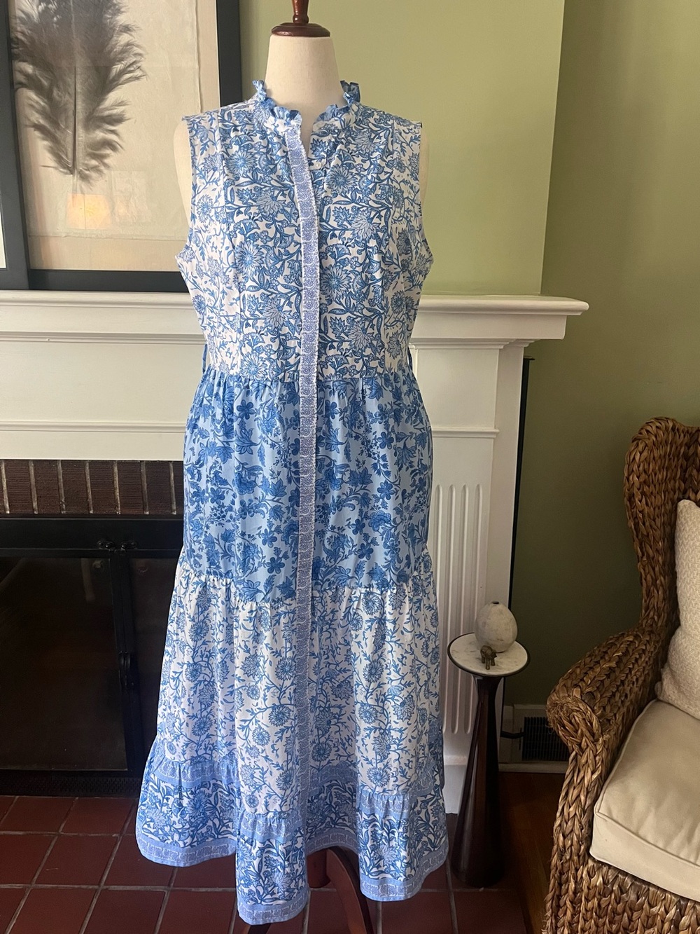 CeCe Floral Cotton Maxi Dress | Blue & White | Cottage Garden | Size XL
